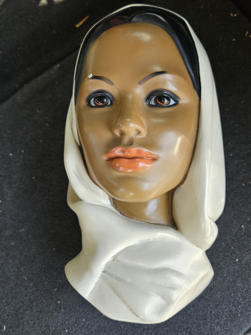 Marwal Chalkware Vintage 1950s Woman Bust in Cream and Brown